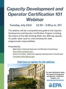 July 23rd EPA Capacity Development and Operator Certification 101 Webinar